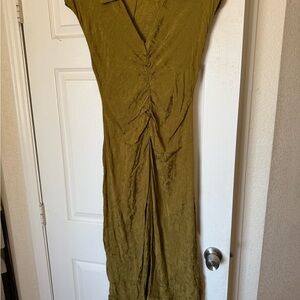 Zara Olive Green Sheath Dress with Notched Collar